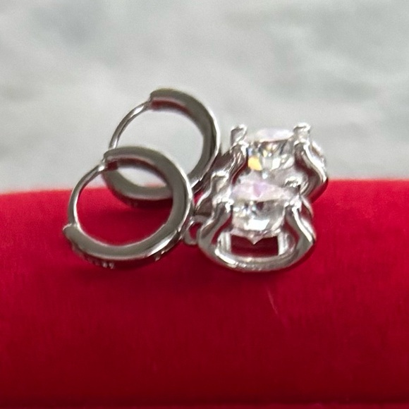 Moissanite Sterling Silver Huggie Drop Earrings 2ct total